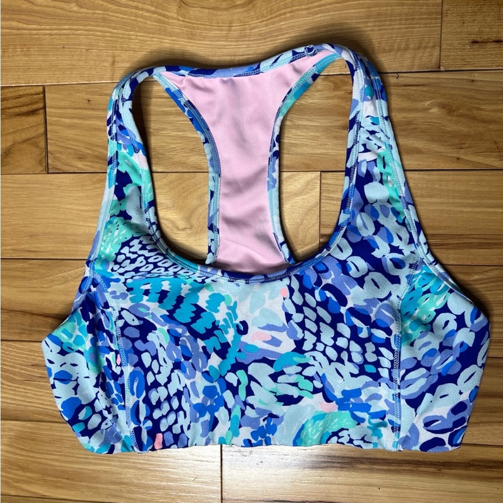 Lilly pulitzer luxletic sports bra in turquoise oasis wave after wave large